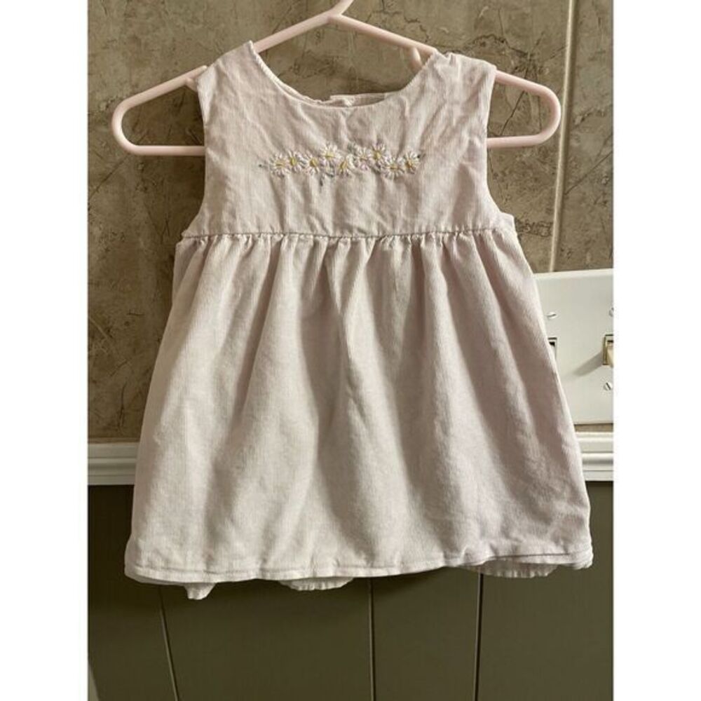 The‎ Little White Company London Pink Corduroy Pinafore 6-9 M Floral Embroidery